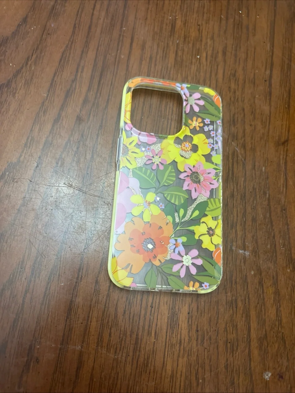 Floral Clear Phone Case with Yellow & Orange Flowers iPhone 15 Pro